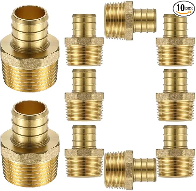 (10 Pack) Lidertik PEX Fittings 3/4 Inch Male NPT Adapter, 3/4" PEX F1807 to 3/4" NPT Male Threaded Adapter Brass
