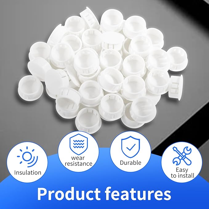 25 Pcs OD 0.748"(19mm) White Hole Knockout Locking Plugs,Plastic Nylon Round Drilling Hole Plugs,Flush Type Panel Round Snap in Fastener,Tube Fastener Cover for Furniture Insert End Caps