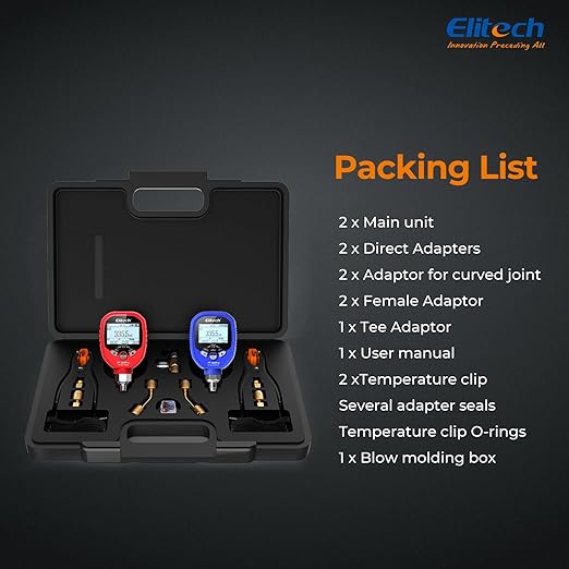 Elitech PT-500/800pro Digital Manifold Gauge with APP Control, Auto Superheat/Subcool Calculation, Compatible with 140 Refrigerants, for HVAC AC Refrigeration Maintenance