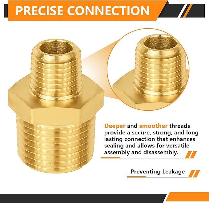 100-PCs HeSun Brass Hex Nipple Pipe Fitting, 1/2" NPT Male x 1/4" NPT Male Hex Pipe Adapter