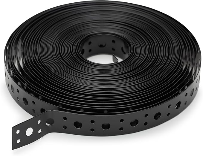 Black 1 Inch x 50FT Metal Strapping with Holes 0.03" Thick Galvanized Metal Pipe Hanger Strap for Plumbing, HVAC and Duct Support