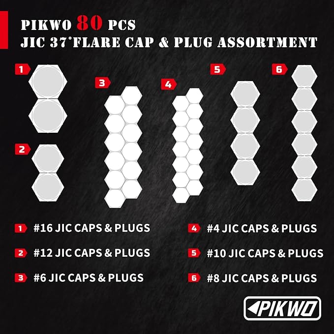 80Pcs JIC 37° Flare Cap and Plug Kit Hose Tube and Pipe Fitting Set Hydraulic Cap and Plug Kit Galvanized 45# Steel with Precision Threading Dash Sizes -04-06 -08-10 -12-16