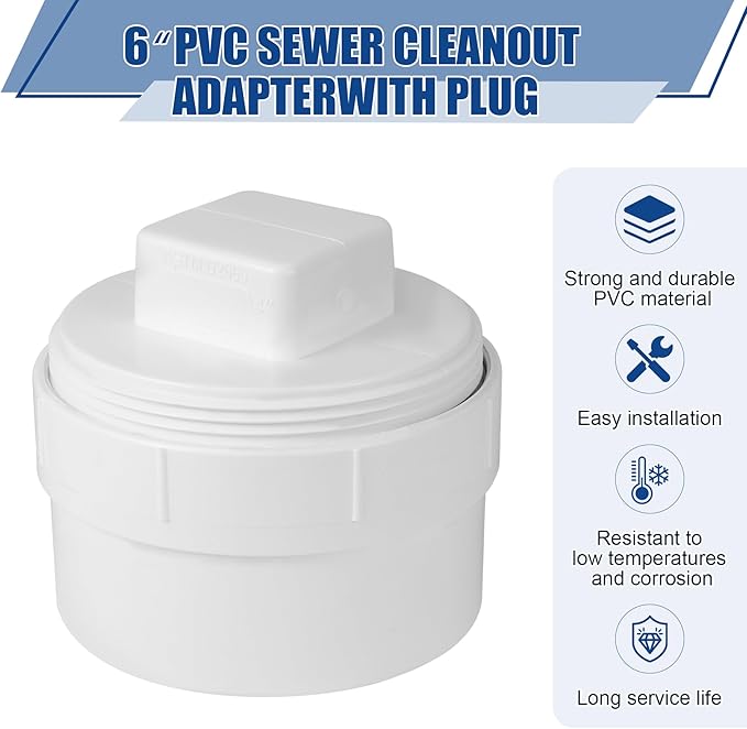 6" PVC Sewer Cleanout cap,DWV Flush Sewer Cleanout Adapter with Plug for Drainage Pipe Fitting