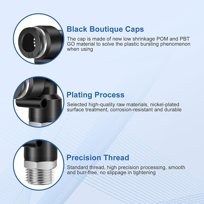 10 Pcs Push to Connect Fittings 3/8 Inch Tube OD x 3/8 Inch NPT Thread Pneumatic Male Elbow Quick Connect Air line fittings