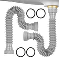 Sink Drain Pipe Kit, 2 Pack Flexible Drain Pipe P Trap, 8.46"-20.67" Flexible P Trap, Under Sink Plumbing for Bathroom and Kitchen, 1-1/4" Adapter Included