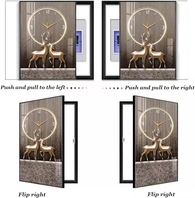 Fuse Box Cover Cabinet, Breaker Box Cover, Decorative Painting of Electricity Meter with Clock, Wall Mounted Hide Electrical Panel Cover Decorative,H,55x110cm