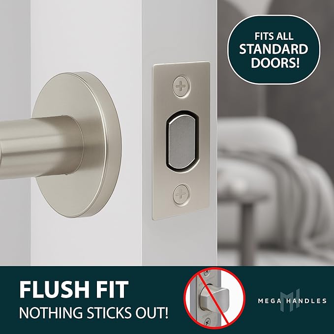 Mega Handles Magnetic Tubular Door Latch - 3 Inch Magnetic Exterior Door Latch, Standard Door Latch Replacement Suitable for Every Door Handle & Knob Brand - Satin Nickel