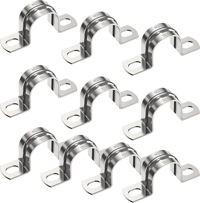 10Pcs 3/4 Inch 2 Hole Heavy Duty U-Tube Strap Clamp,Stainless Steel-304 Rigid U-Bracket Pipe Clamp Hanger Tube Tension Clips ID 20-new