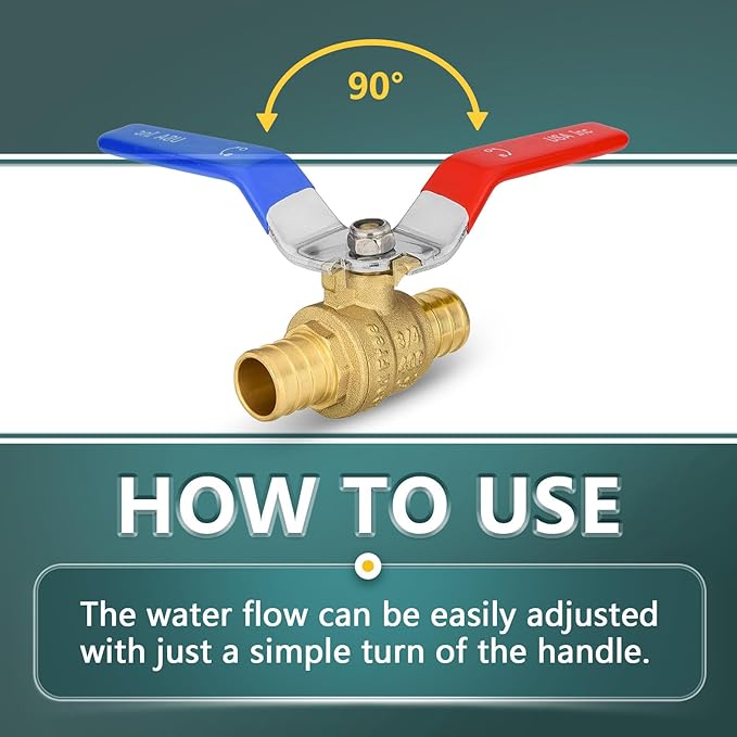 100 Pack Ball Valves, 3/4" Pex Crimp Shut Off Valve, Brass Full Port Pex B Shut Off Ball Valve for Hot and Cold Water, NSF/ANSI 61 Certified