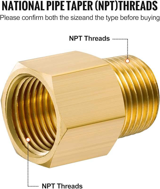 2PCS Brass Pipe Fitting, 1/4" Female x 1/4" Male NPT Thread Brass Hex, Adaptor 1200psi High Pressure