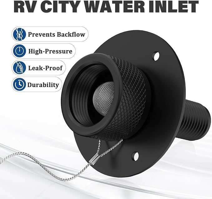 2 Pack All Metal RV City Water Inlet with Check Valve RV Water Inlet -rv Water Fill Inlet Leak Proof & Universal Fit for RV Camper Motorhome Trailer Marine -Black