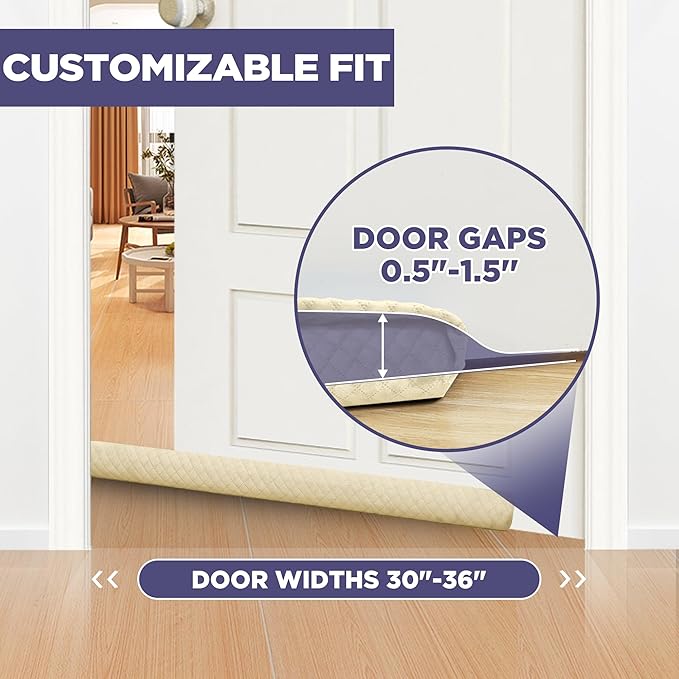 Ciieyuo® Door Draft Stopper – Premium Velour Under Door Gap Filler & Noise Blocker | Insert-Design Draft Stopper for Bottom of Door (30"-36") | Blocks Cold, Noise, Dust – Easy Install, No Adhesive