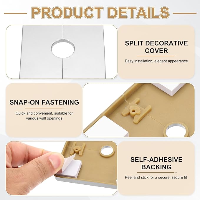 PATIKIL Wall Split Flange 86mm / 3.4" OD, 4 Pcs Square Escutcheon Plate Cover PPR Plumbing Cover Plates with Self-Adhesive Tape for 22mm / 0.9" Dia Water Pipe Faucet, Silver