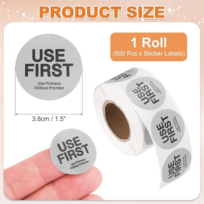 PATIKIL 500 Pcs USE First Stickers, 1.5 inch Round Use First Stickers Food Service Circle Inventory Control Adhesive Labels for Food Service Kitchen Restaurants Retail Storage Date, Gray