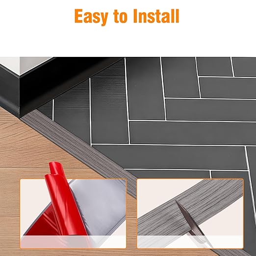 Floor Transition Strip Vinyl Self Adhesive Threshold Strip Carpet Edge Wood to Tile Laminate Flooring Gaps and Doorway Floor Cover Flat Divider Peel and Stick Trim (Gray Wood, 5cm, 20FT)