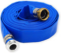 DAVCO 1" ID x 25 ft PVC Lay Flat Discharge Hose with Aluminum Pin Lug Fittings, Heavy Duty Reinforced Blue Backwash Pump Hoses for Swimming Drain Pools and Clean Filters