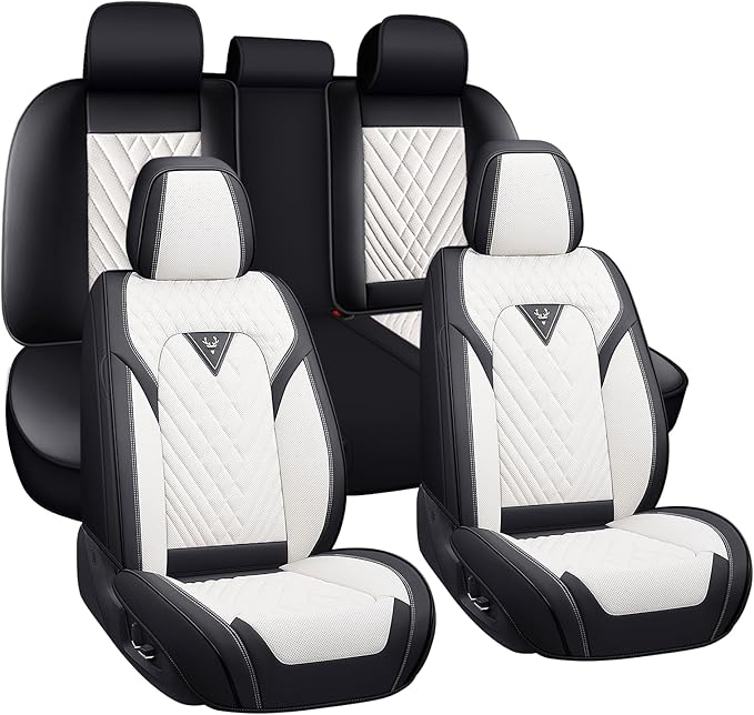 Car Seat Covers for Jaguar E-PACE 2018-2024,Breathable Nappa Leather Car Seat Protector,Full Seat Cover Automotive Seat Cushion with Airbag Compatible(5 Seats,Black-White)
