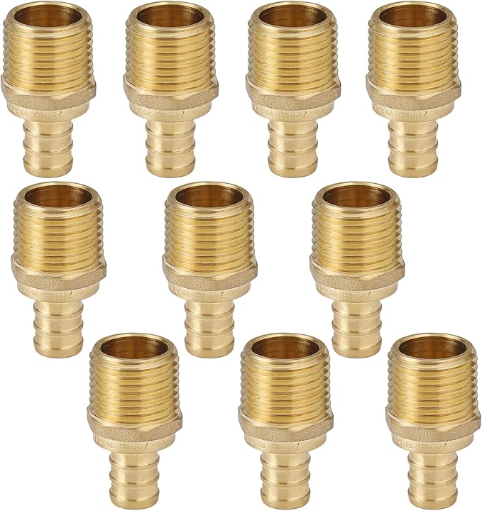 10-Pack HeSun PEX Fittings, 3/4" PEX x 3/4" Male NPT, 3/4 Inch Brass Crimp Male Adapter Fitting, ASTM F1807(PEX1807021)