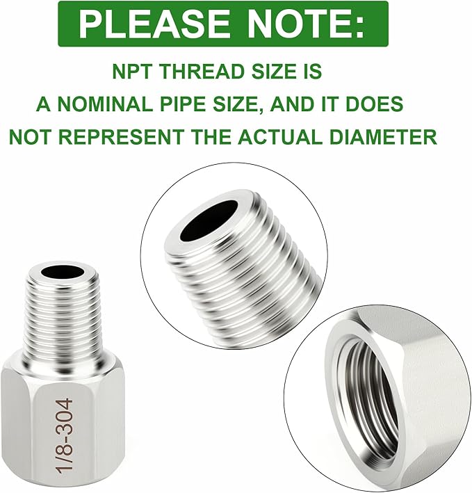 TAISHER 10PCS 304 Stainless Steel Pipe Fitting, New Reducer Adapter, 1/8" NPT Male x 1/8" NPT Female, Reducing Pipe Adapter Fitting