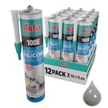 Akfix 100E RTV Gray Silicone Caulk (12x10.1 fl.oz.) - 100% Waterproof Silicone Sealant for Kitchen and Bathroom, Shower, Bathtub, Toilet, Sink, Window and Door, No Discoloring | Grey, 12 Pack