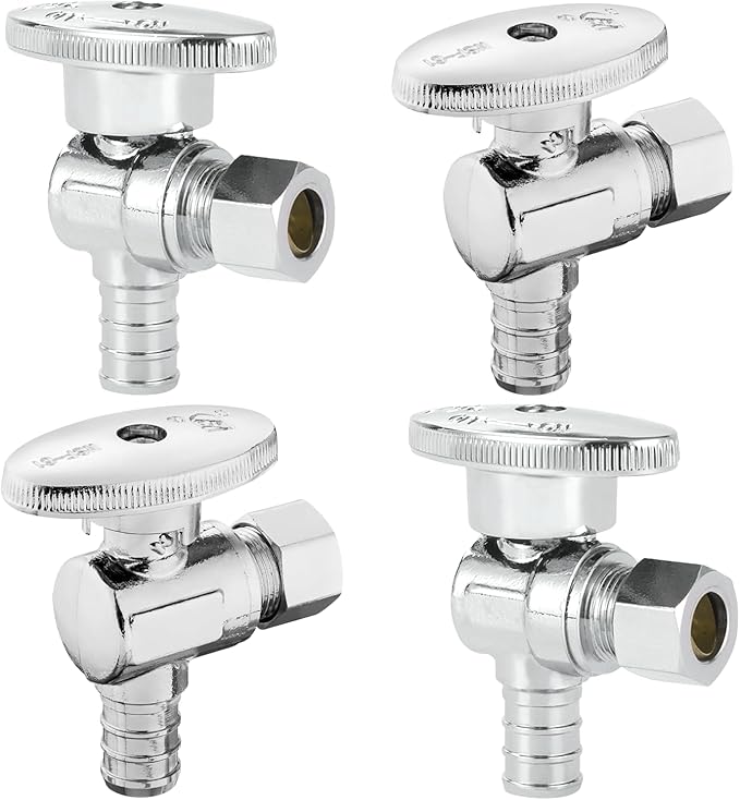 4-PCs HeSun Pex Angle Stop Valve, 1/2" Pex x 3/8" OD Compression Angle Stop, 1/4 Turn Shut Off Valve for Bathroom, ASTM F1807(VALVE076-4)