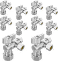 10-PCs HeSun Quarter-Turn Compression Angle Valve, 1/2" Nominal (5/8"OD) x 3/8" OD x 3/8" OD, Dual Compression Outlet Shut Off Valve, Chrome Plated Brass(VALVE206-10)