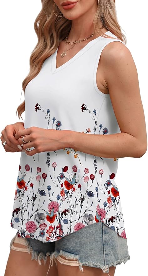OFEEFAN Womens Tank Tops V Neck Sleeveless Flowy Loose Fit Basic Casual Summer Tops