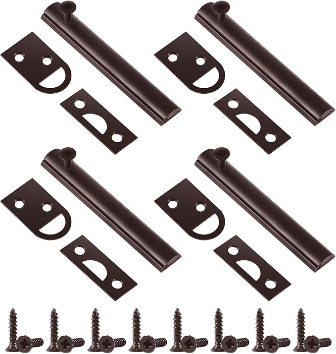 Lothee 4 Pcs Solid Brass Surface Bolt Door Slide Bolt Door Latches for Top of Slide Latch Lock(4'',Oil Rubbed Bronze)