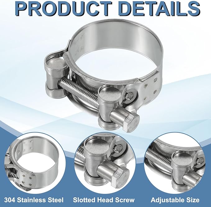 PATIKIL 44-47mm T-Bolt Hose Clamp, 4 Pack Intercooler Pipe Tube Clamps 304 Stainless Steel Radiator Hose Clamp for 1.73"-1.85" Pipe