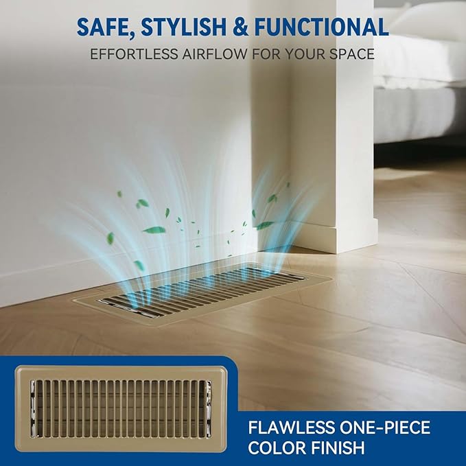 4" x 12" Floor Register Vent Covers 6-Pack, Walkable Powder-Coated Metal Vent Covers with Adjustable Airflow, Curved Safe Edges for Floor/Wall, Brown