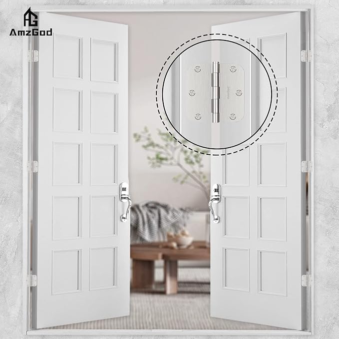 Door Hinges Brushed Nickel - 18 Pack Satin Nickel 3.5 Inch Rounded Interior and Exterior Door Hinges with 5/8" Radius - 3 1/2 Inch Silver Residential Standard Door Hardware