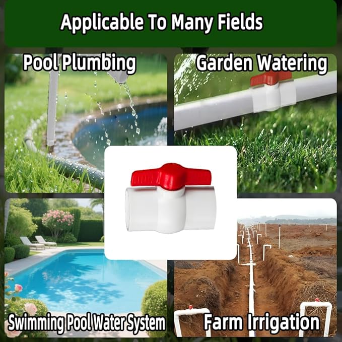 4-Pack 1" PVC Ball Valve (Socket x Socket),Schedule 40, Cold Water Pipe Shut-off Valve Socket for Water Supply Lines, Garden Irrigation & Pipe Fitting Systems,Red T-Handle.