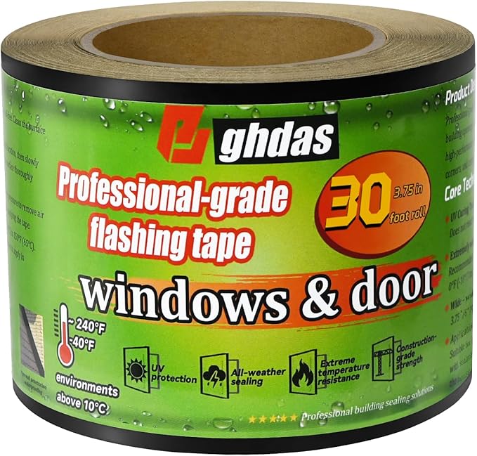 Flashing Tape, 3.75" x 30', Industrial Strength for Windows, Doors, Weather-Resistant, UV-Resistant, Tear-Resistant, Advanced Acrylic Adhesive, Black