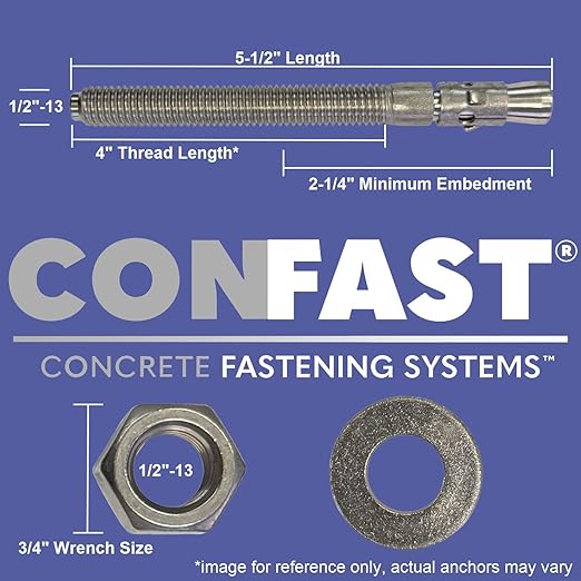 CONFAST 1/2" x 5-1/2" Wedge Anchor Zinc Plated (Box of 25)