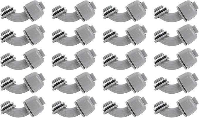20PCS Liquid Tight Connector 1/2 Inch NPT, 90 Degree Electrical Conduit Fitting, Nylon 6 PVC Conduit Connector for HVAC, Motors, and, Rugged and Easy to Install
