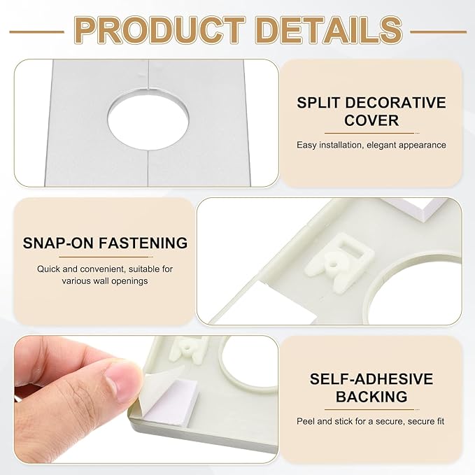 PATIKIL Wall Split Flange 86mm / 3.4" OD, 4 Pcs Square Escutcheon Plate Cover PPR Plumbing Cover Plates with Self-Adhesive Tape for 33mm / 1.3" Dia Water Pipe Faucet, Silver