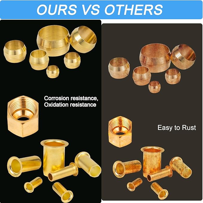 Compression Fittings Assortment kit-6 Sizes(1/8"3/16" 1/4" 5/16" 3/8" 1/2") Brass Compression Sleeves Ferrules & Insert,used to connect lines for air,water,fuel,oil and inert gases
