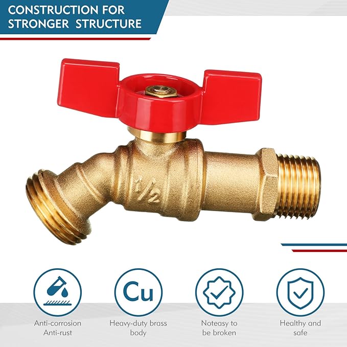 VIHOSE 10 Pack Male Hose Bib Mip, 3/4" Mip x 3/4" Mht, 1/4 Turn Outdoor Brass Water Hose Spigot Heavy Duty Faucet Shut Off Valve for Garden Patio Outdoor(Red)