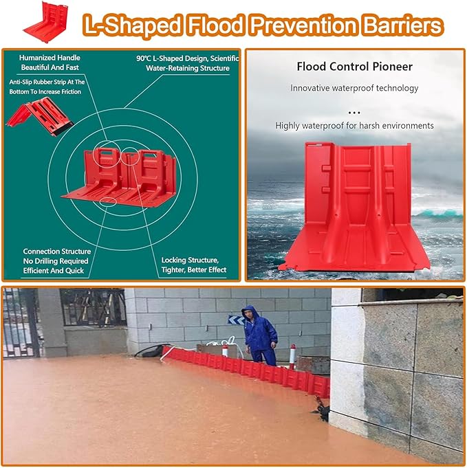 Flood Protection Barrier, ABS Portable Height Flood Mitigation Barriers 2/3/4/5/6/7/8/9/10/20/30-Pcs Boxwall Water Overflow Divert(5-Pcs)