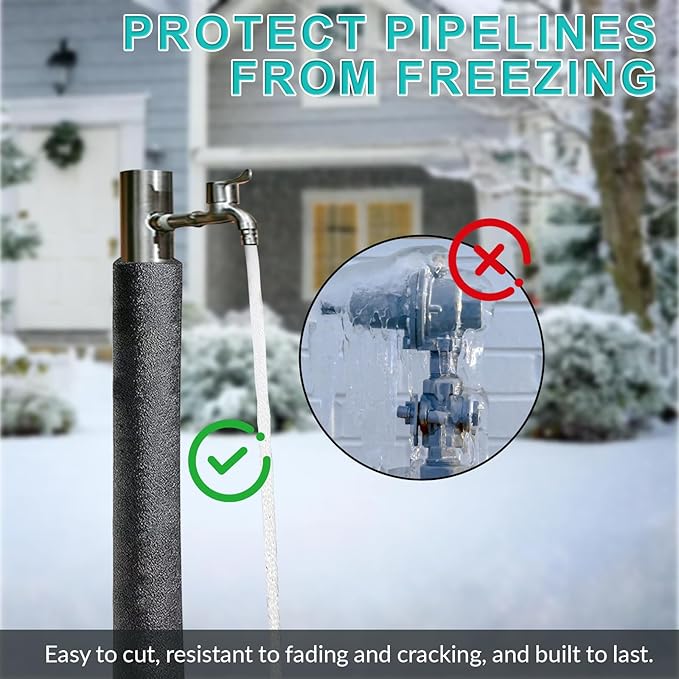 4 Pack 6 Feet Pipe Insulation Foam Tube, 3/4'' Self Adhesive Pre Slit Foam Pipe Covers Polyethylene with Double Sided Tape for Spigot, Winter Outside Pipes, Water Heater Pipes Freeze Protection