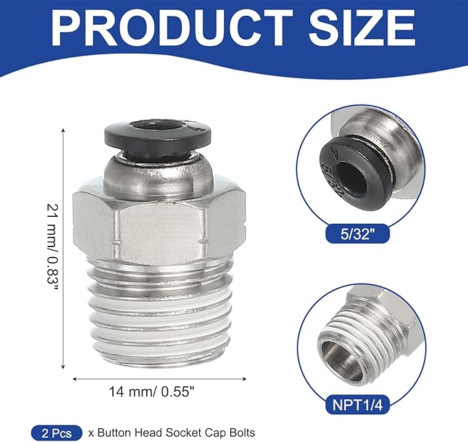 MECCANIXITY 2 Pcs NPT Push to Connect Air Fittings, Male Straight 5/32" Tube OD x 1/4" NPT Thread Air Quick Connector Coupling Adapter for Gas Hose Pneumatic Tools, Black
