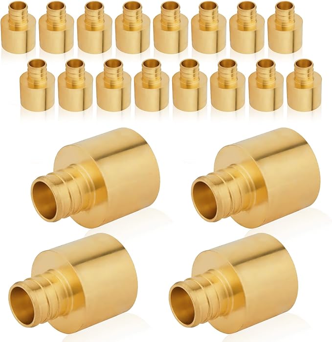 20-Pack HeSun PEX Fittings, 3/4" PEX x 1" Female Sweat Adapter (Over Copper Tube), Brass Crimp Fitting for ASTM F1807(PEX1807135-20)