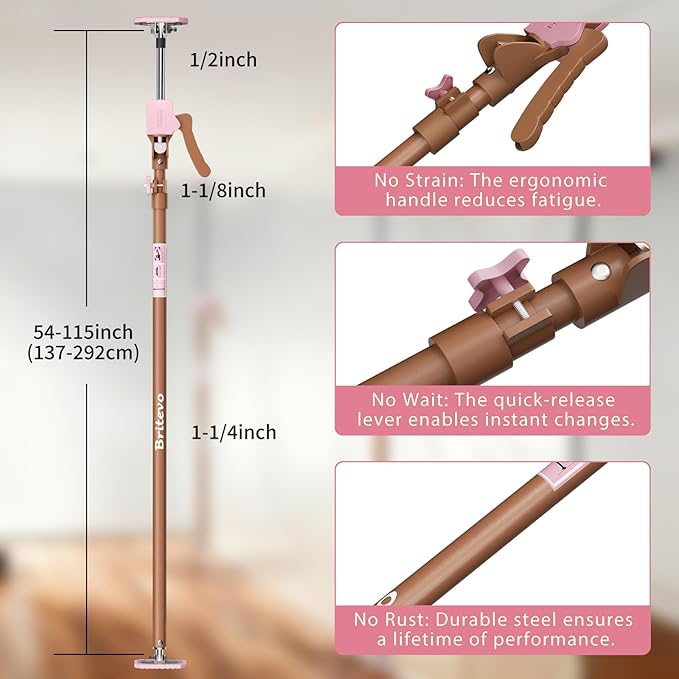 2PK Adjustable Telescopic Support Pole - Cabinet Jack, Heavy Duty Third Hand Support System, Support Road, Drywall Lift, Dust Barrier & Cargo Bar, 54-115", Holds 154lbs