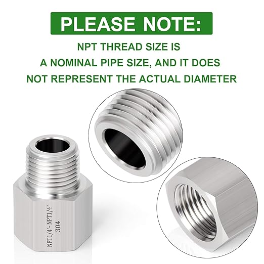 TAISHER 2PCS Forging of 304 Stainless Steel Fitting, Reducer Adapter, 1/4-Inch Male Pipe x 1/4-Inch Female Pipe