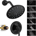 EMBATHER Shower Faucet with Valve, Single Handle Control Shower Valve and Trim Kit, Bathroom Rainfall Shower System with 6 Inch Shower Head, Matte Black