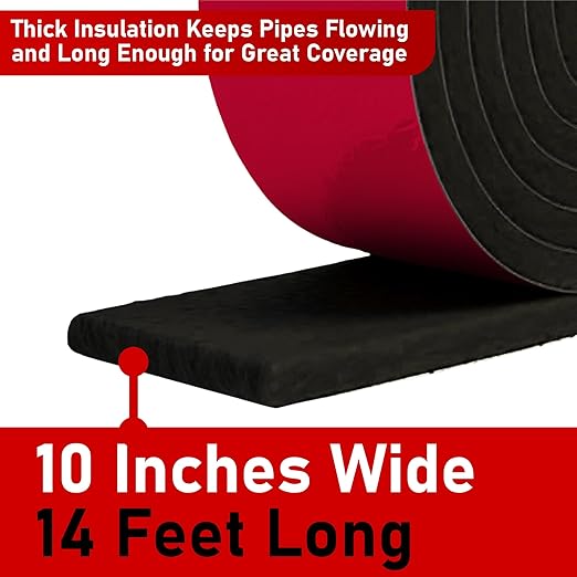 Redford Supply Co. 10 inch x 14 ft, Pipe Insulation Tape Cold Weather Outdoor, Outdoor Pipe Insulation Wrap for Winter Freeze Protection Tape, Insulated Wrap for Water Pipes, PVC, Foam, AC Line