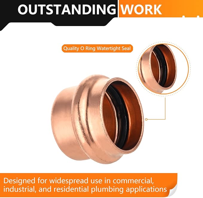 50-Pack HeSun Copper Press End Cap(Plug), 1" Pressure Fittings, Press Fit for Copper Tube Connection(PRESS021-50)