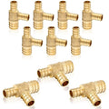 10-Pack HeSun PEX Fittings, 1"x3/4"x3/4" Pex Tee, Brass Crimp Fitting for ASTM F1807(PEX1807088-10)