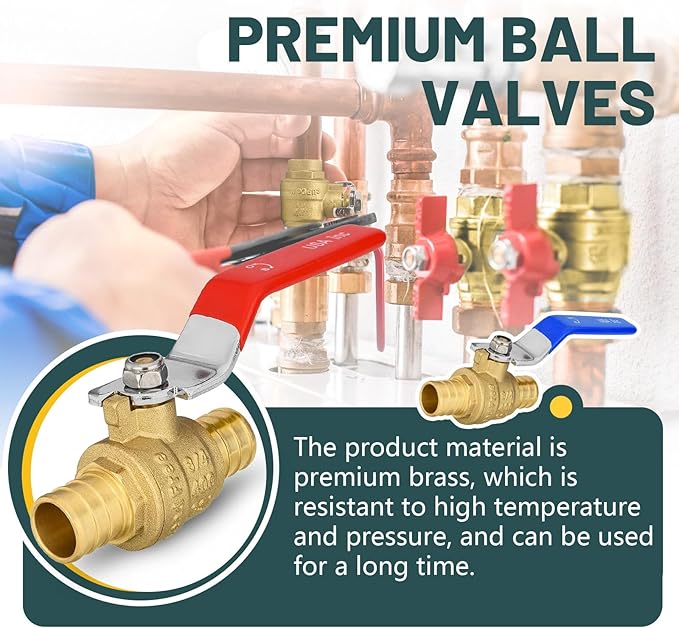 100 Pack Ball Valves, 3/4" Pex Crimp Shut Off Valve, Brass Full Port Pex B Shut Off Ball Valve for Hot and Cold Water, NSF/ANSI 61 Certified