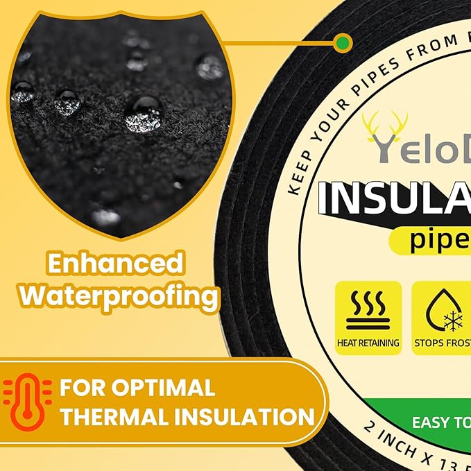Pipe Insulation Wrap, 2 PCS 2 in X 13 Ft Foam Insulation Tape Self Adhesive Heat Tape for Water Pipes, Outdoor AC Line Pipes Winter Freeze Protection